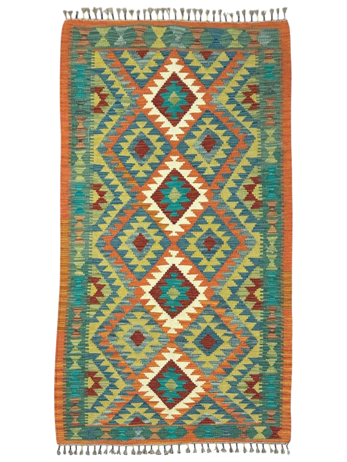 Afghan Kilim Rug 3'3" x 5'7", Hand-Woven Wool, No. 592