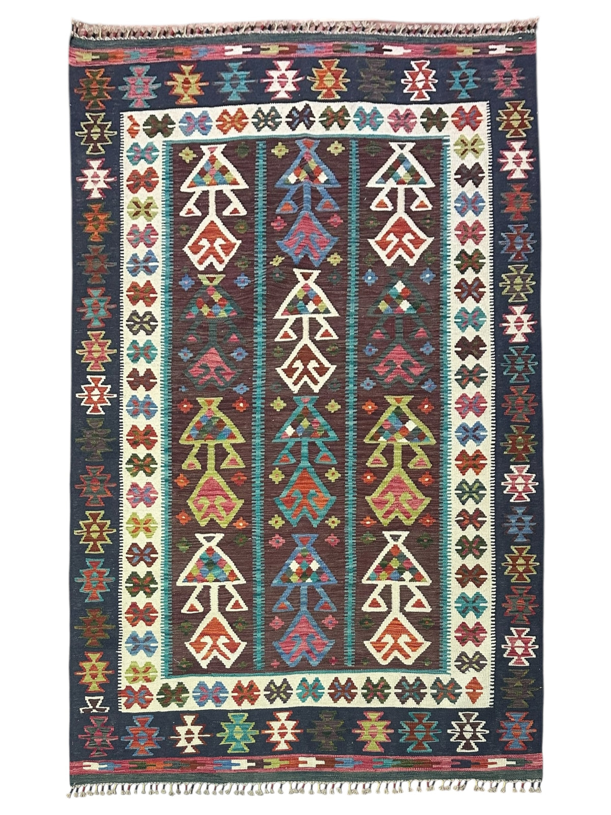 Afghan Kilim Rug 5'9" x 8'6", Hand-Woven Wool, No. 596