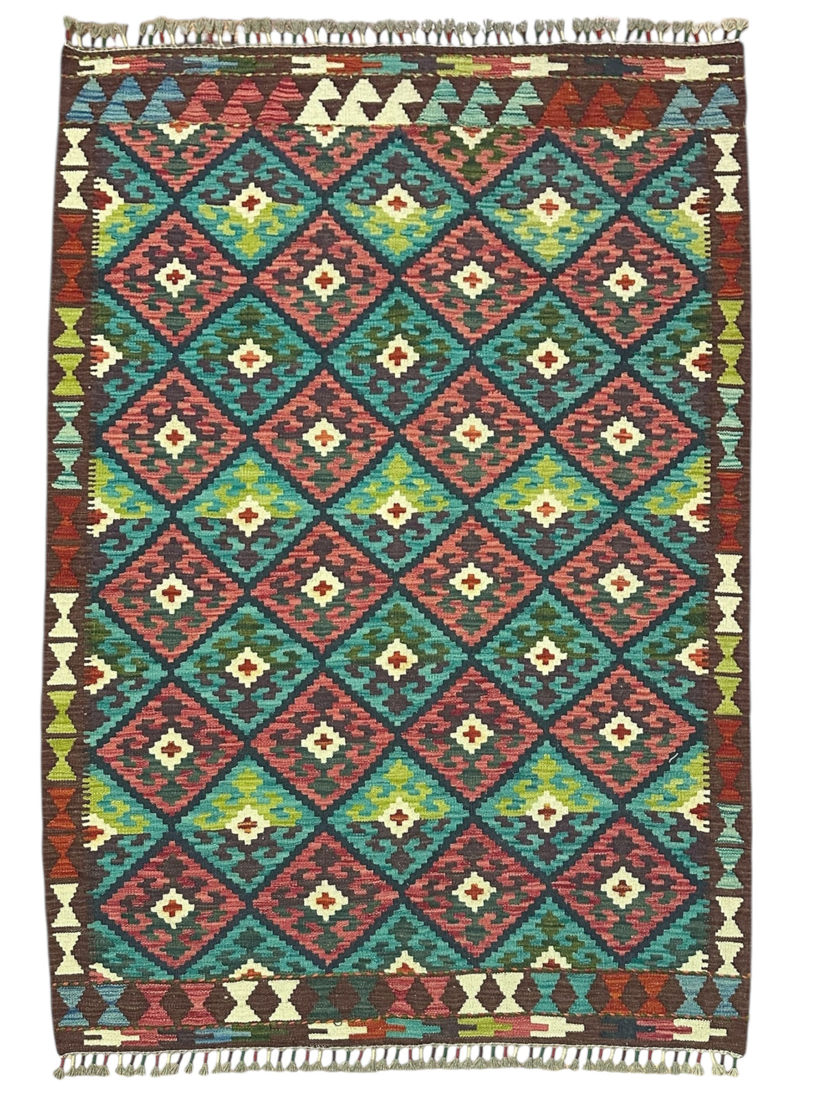 Afghan Kilim Rug 4'4" x 5'10", Hand-Woven Wool, No. 598
