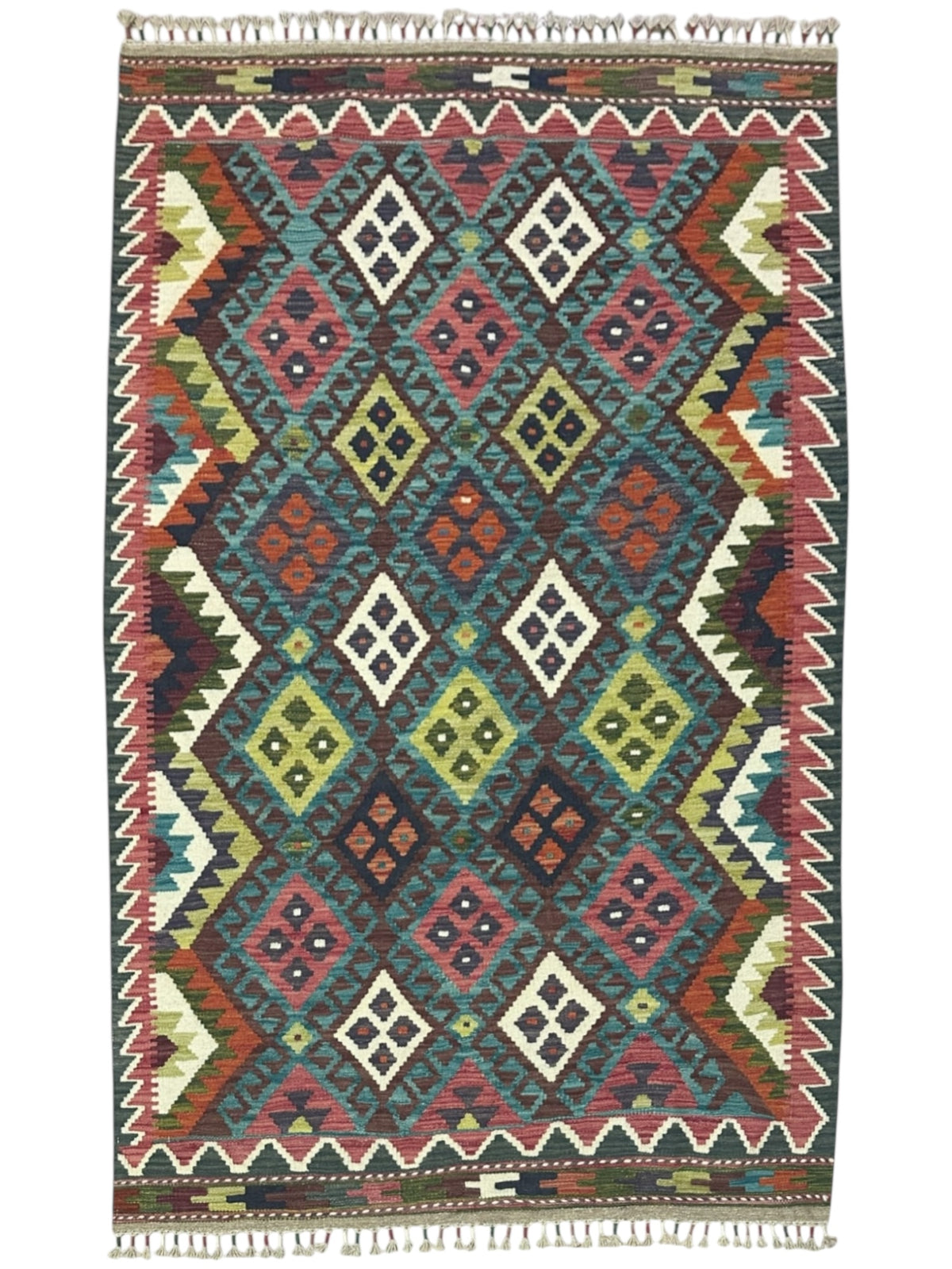 Afghan Kilim Rug 4'3" x 6', Hand-Woven Wool, No. 599