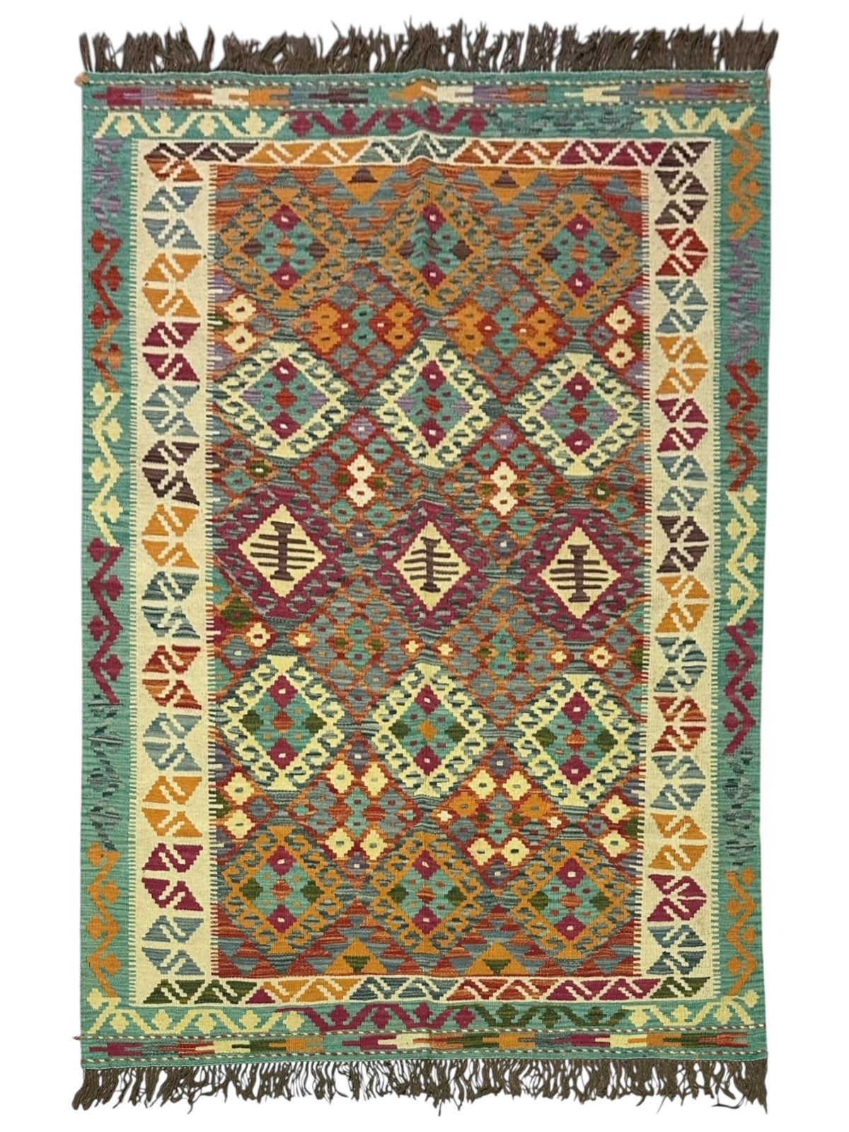 Afghan Kilim Rug 4'9" x 6'8", Hand-Woven Wool, No. 482