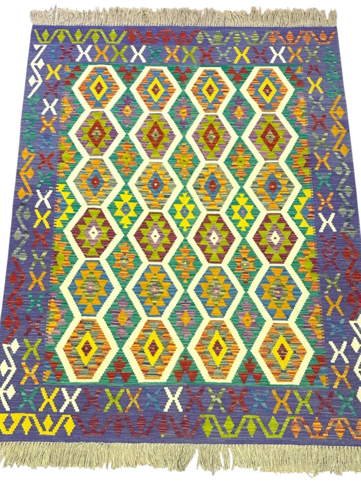 Afghan Kilim Rug 5x7, Purple, Rust & Ivory, Hand-Woven Wool Flatweave, view 2