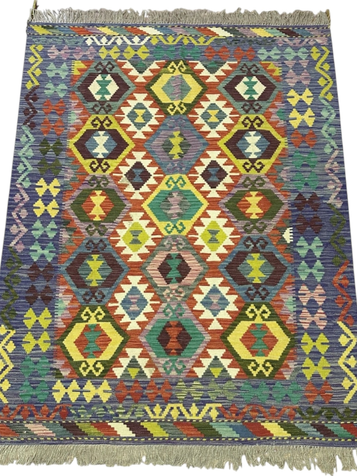 Afghan Kilim Rug 5x6, Rust, Blue & Ivory, Hand-Woven Wool Flatweave, view 2