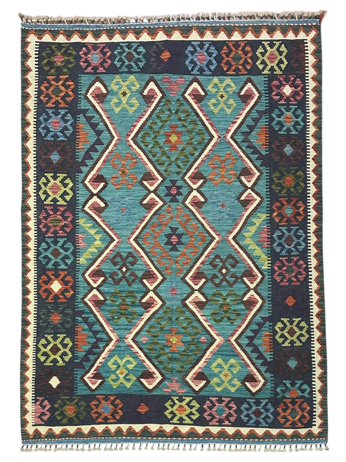 Afghan Kilim Rug 5' x 6'9", Hand-Woven Wool, No. 601