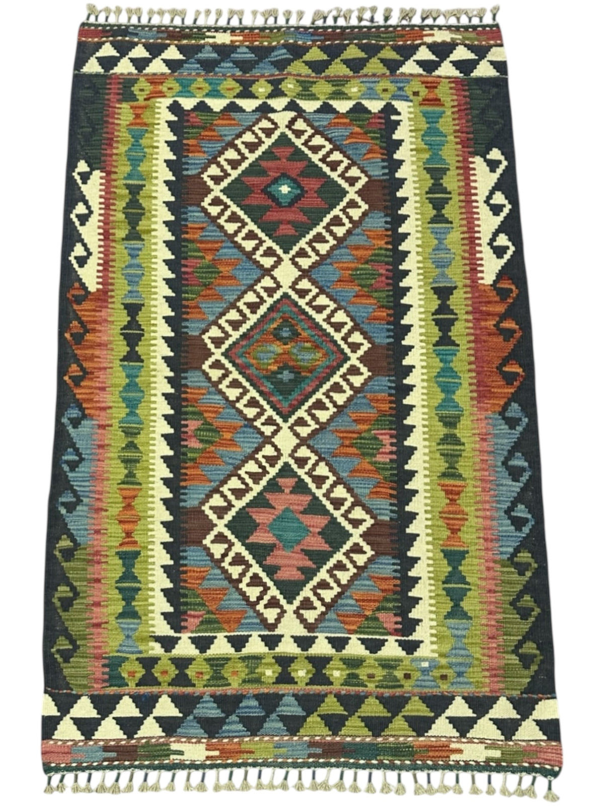 Afghan Kilim Rug 3'5" x 5'4", Hand-Woven Wool, No. 606, view 2