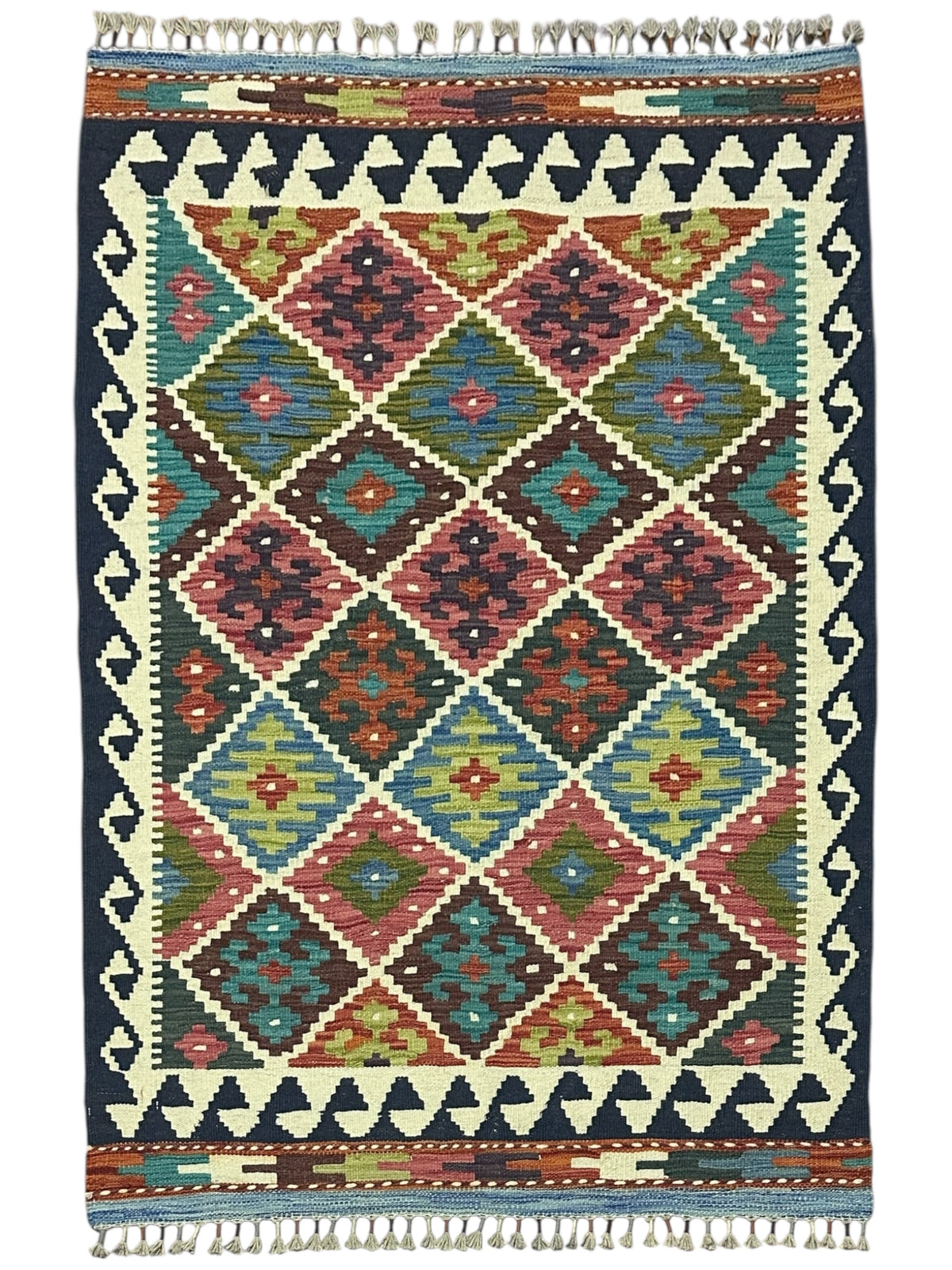 Afghan Kilim Rug 3'6" x 4'10", Hand-Woven Wool, No. 608