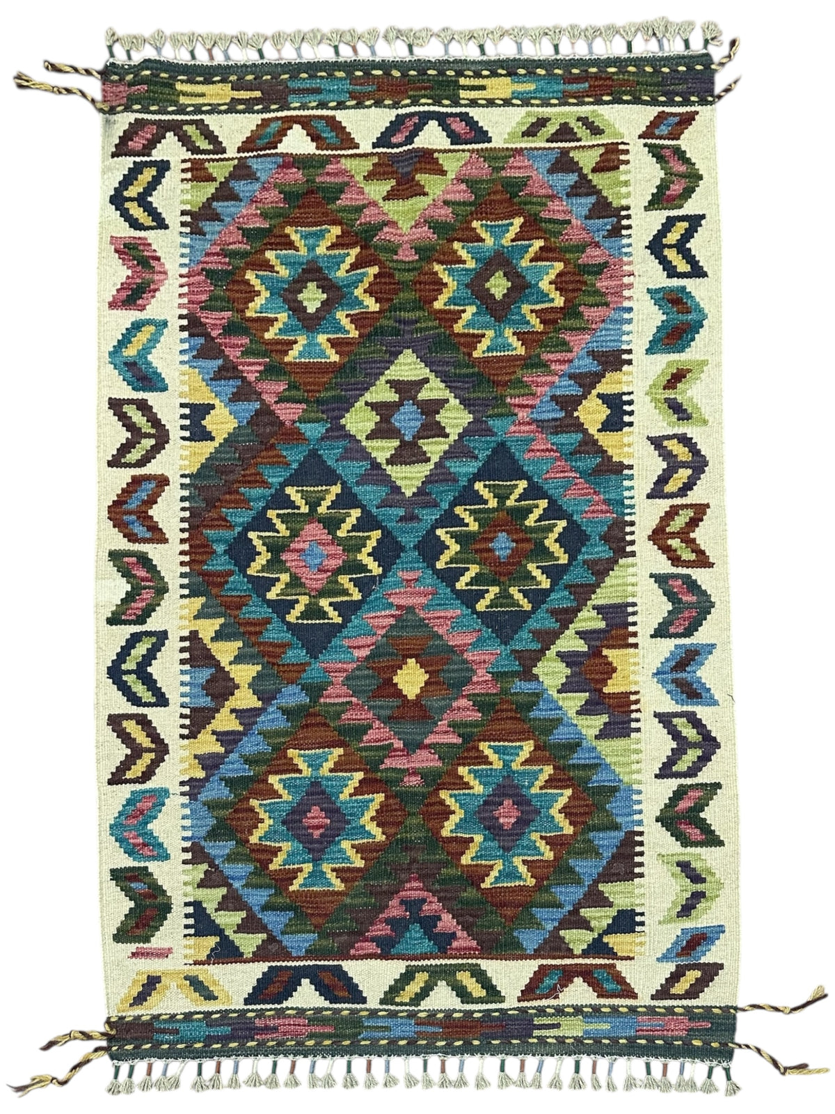Afghan Kilim Rug 2'10" x 4'1", Hand-Woven Wool, No. 612