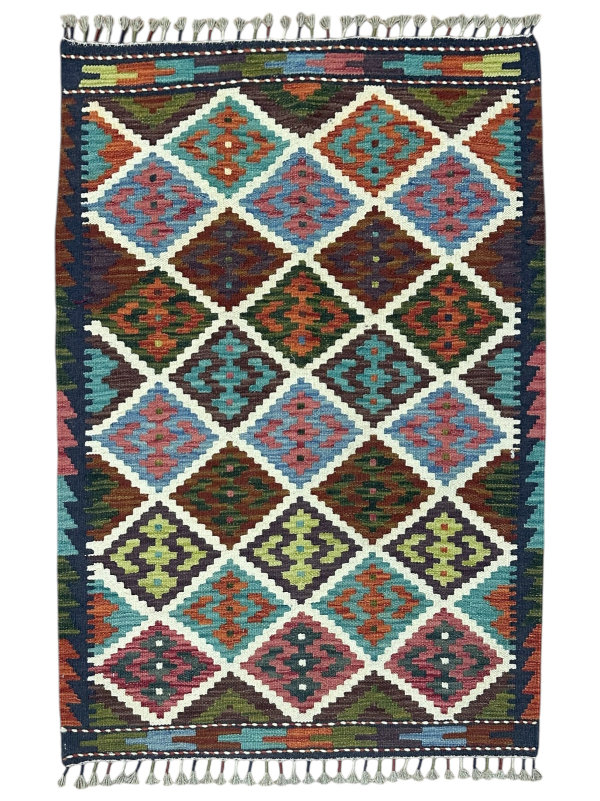 Afghan Kilim Rug 2'10" x 3'11", Hand-Woven Wool, No. 614