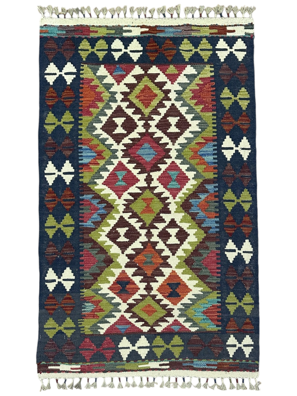 Afghan Kilim Rug 2'8" x 4'1", Hand-Woven Wool, No. 616