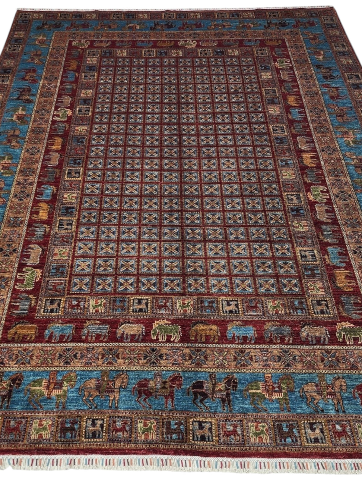 Afghan Gabbeh Rug 9x12, Rust, Light Blue & Red, Hand-Knotted Wool, view 2