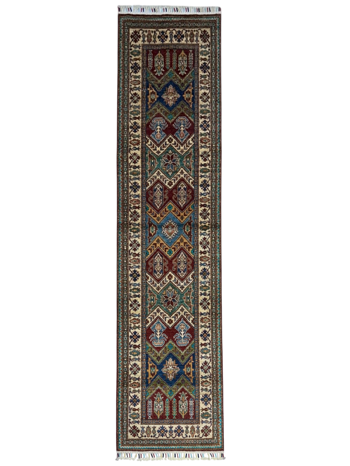 Afghan Kashi Runner 2'9" x 9'9", Hand-Knotted Wool, Red