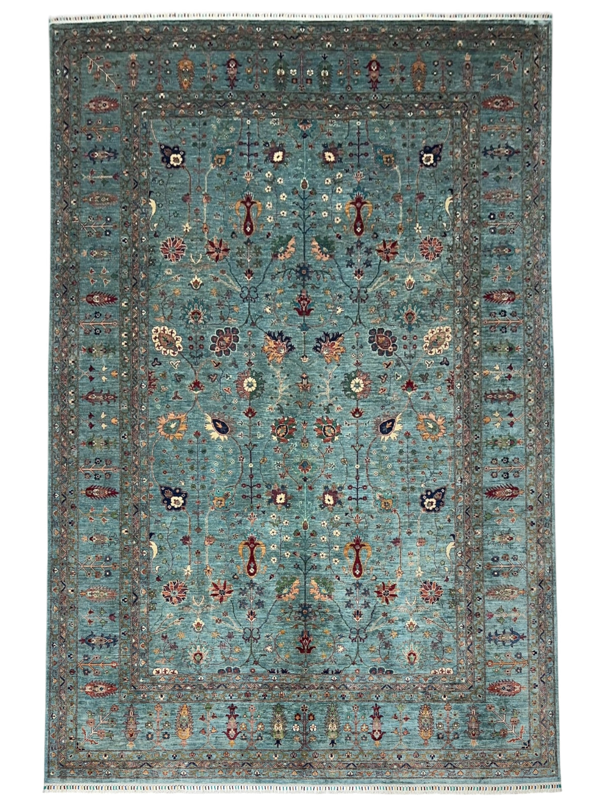 Afghan Chobi Sultani Rug 9'11" x 13'1", Hand-Knotted Ghazni Wool, Blue