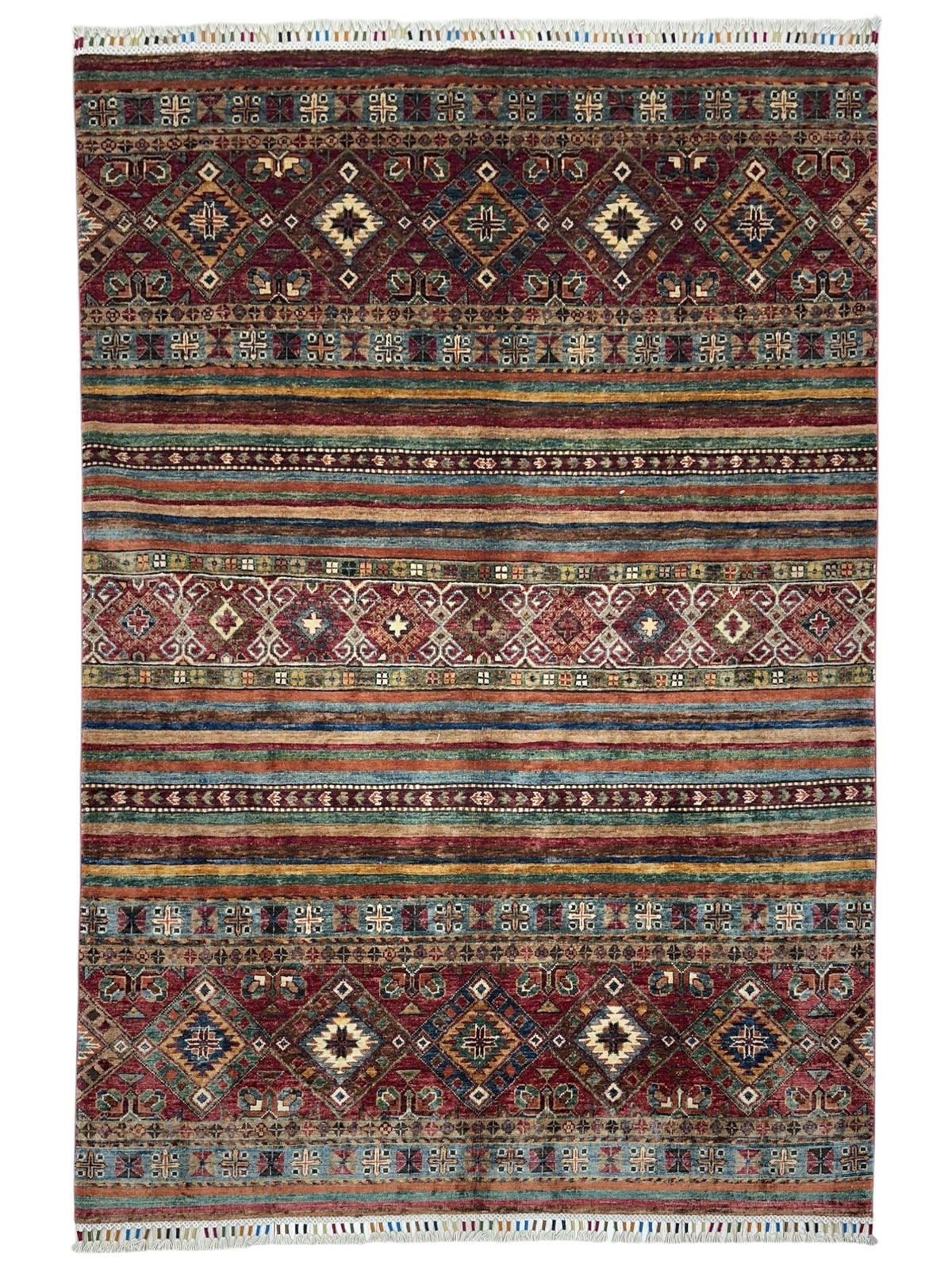 Afghan Khorjin Rug 5' x 6'11", Hand-Knotted Ghazni Wool