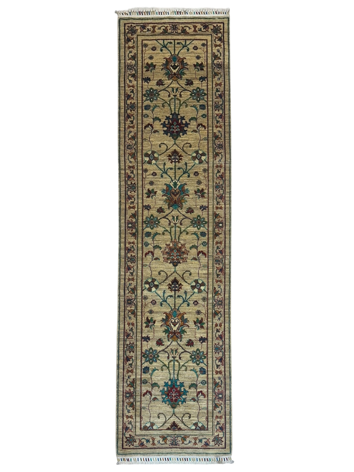 Afghan Chobi Sultani Runner 2'9" x 9'5", Hand-Knotted Wool, Cream