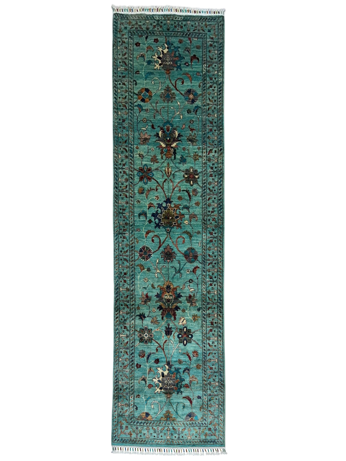 Afghan Chobi Sultani Runner 2'9" x 7'9", Hand-Knotted Wool, Green
