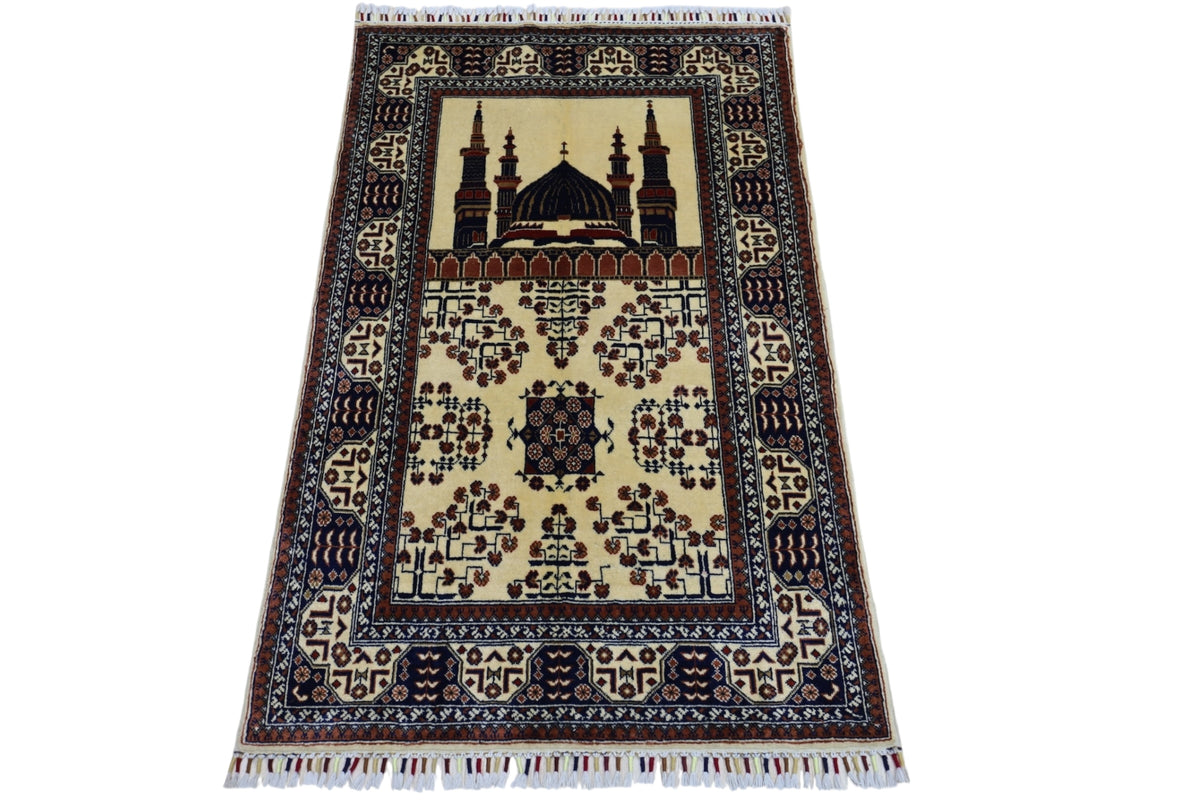 Afghani Prayer Rug 3x5 size range mihrab laid flat