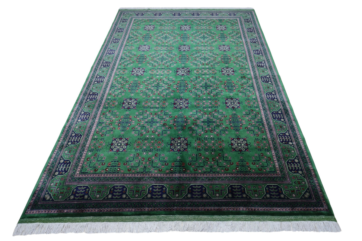 Afghan Turkmen Rug 7x10, Green, Navy & Ivory, Hand-Knotted Wool, view 3