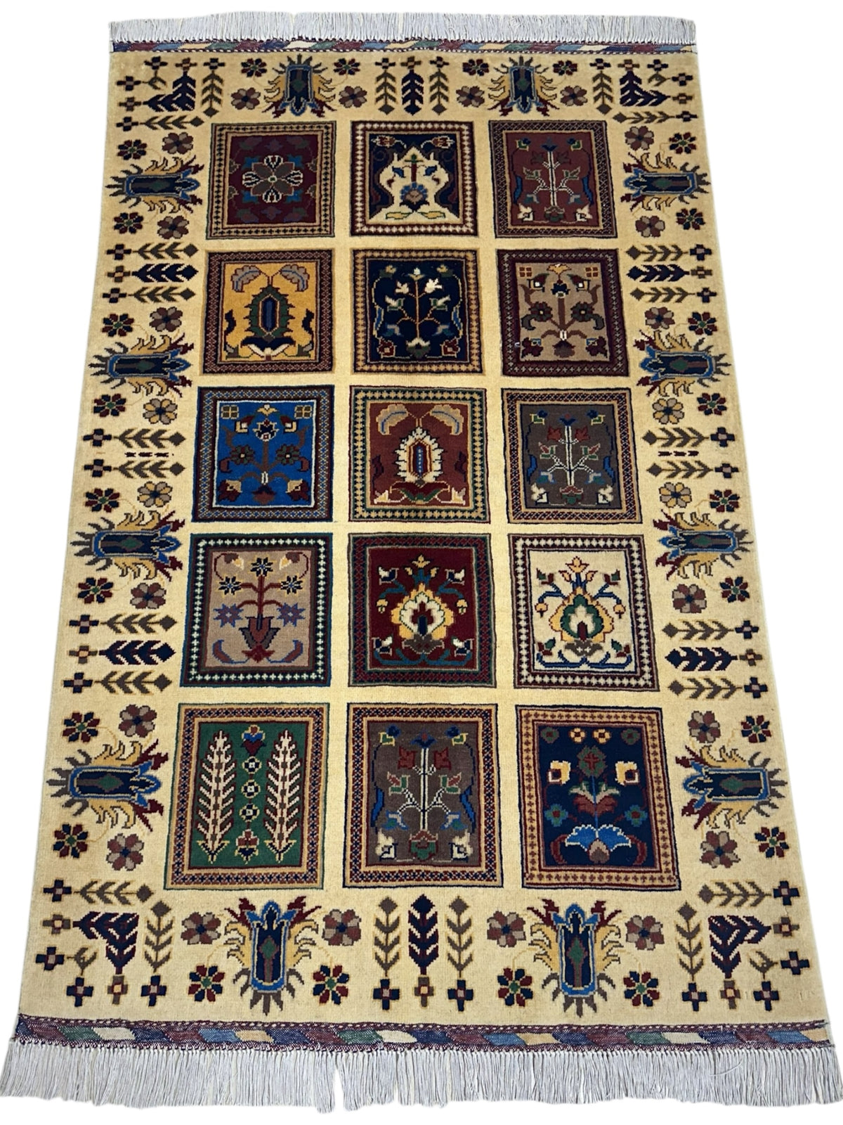 Afghan Bakhtiari Rug 3x5, Beige, Navy & Red, Hand-Knotted Wool, view 2