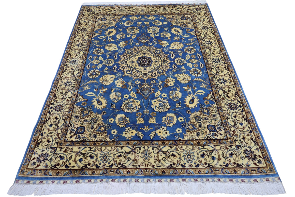 Afghan Rug 5x6, Blue, Gold & Beige, Hand-Knotted Wool, view 2