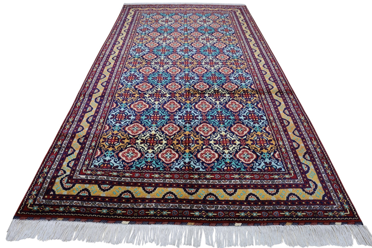 Afghan Rug 7x10, Red, Light Blue & Gold, Hand-Knotted Wool, view 3