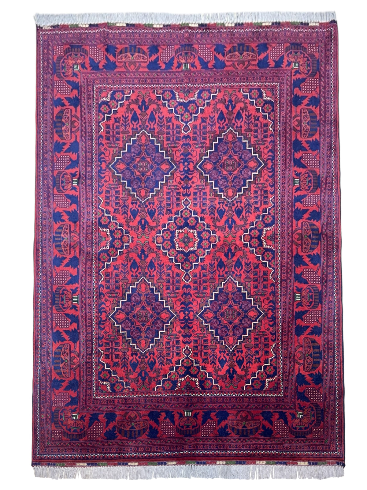 Hand-Knotted Afghani Zerkhaki Wool Rug 4’11″ x 6’7″