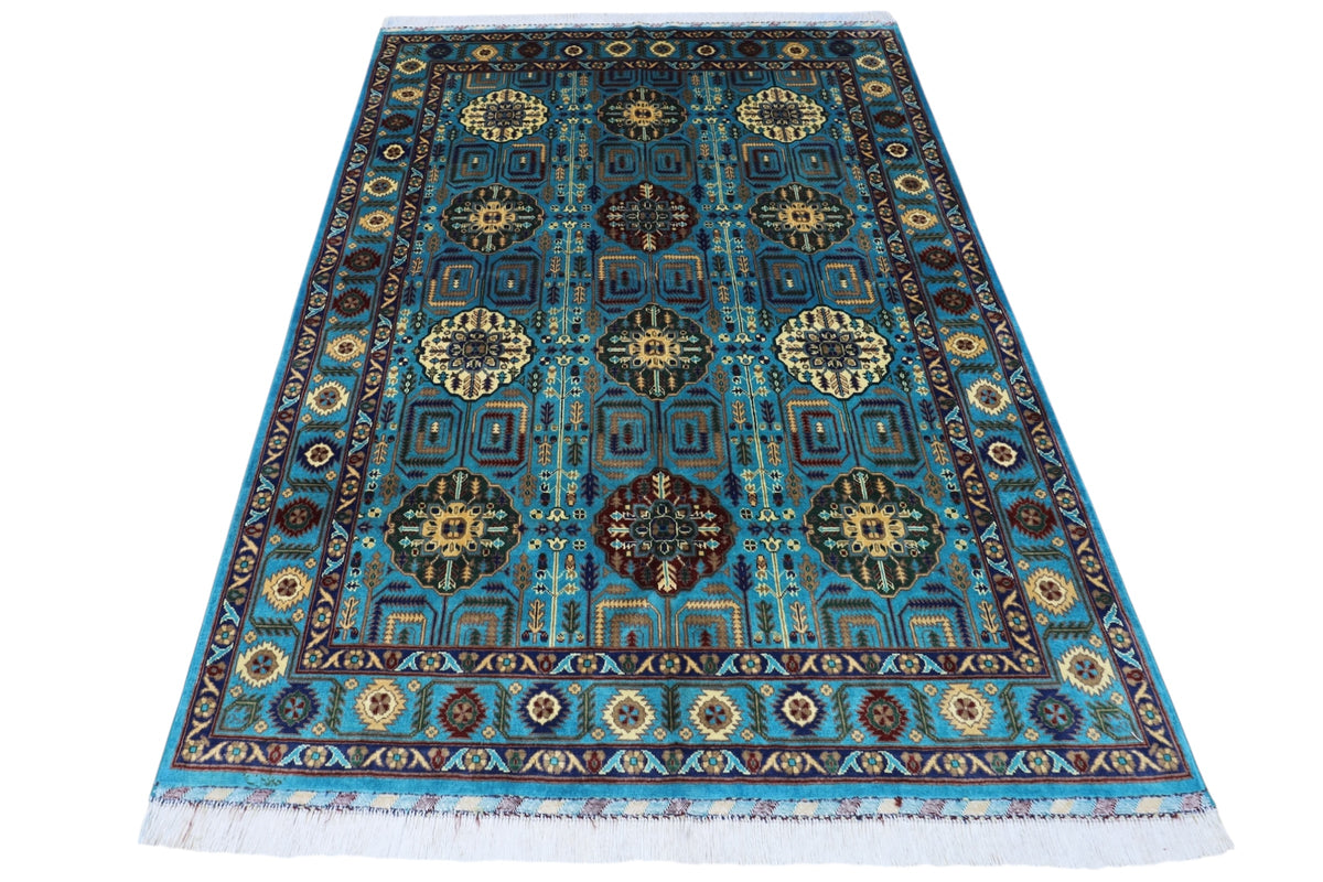 Afghani Rug 5x8 size range tribal Blue laid flat