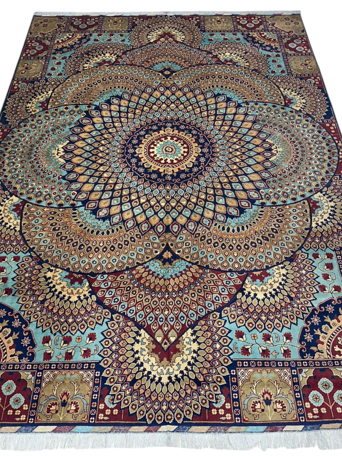 Afghan Rug 8x12, Beige, Light Blue & Navy, Hand-Knotted Wool, view 2