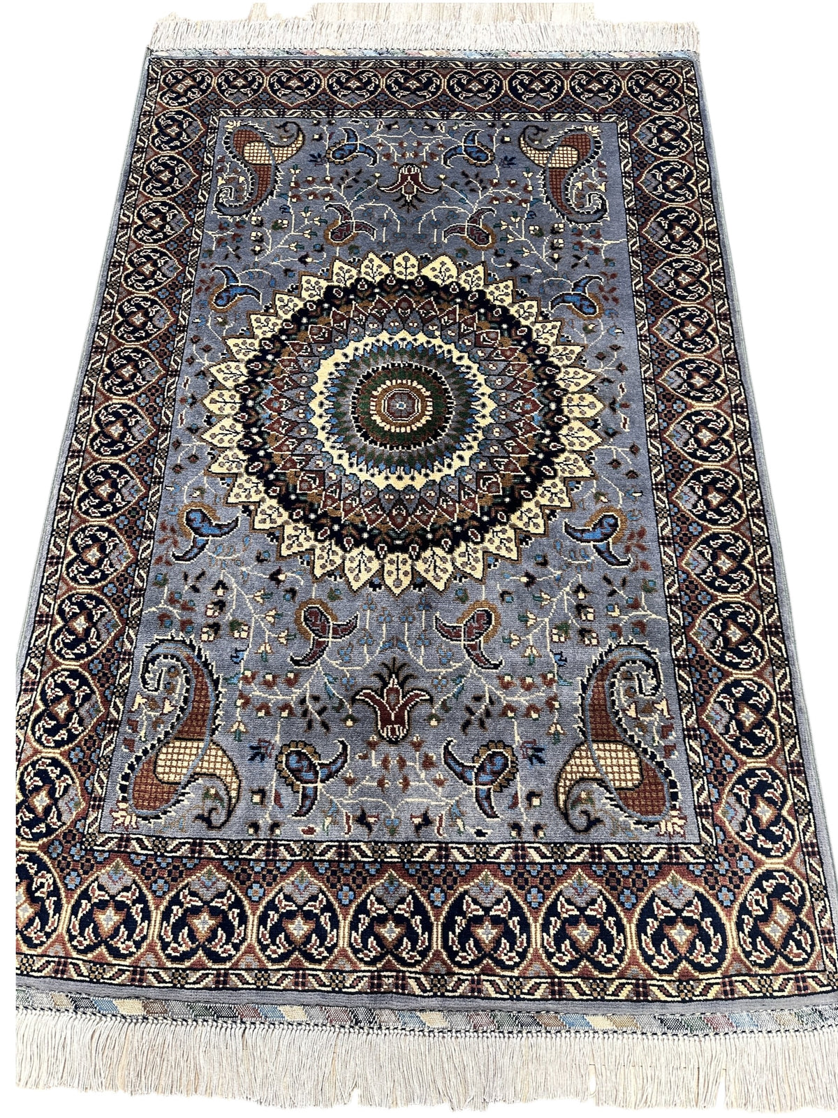 Afghan Rug 3x5, Light Blue, Brown & Navy, Hand-Knotted Wool, view 3