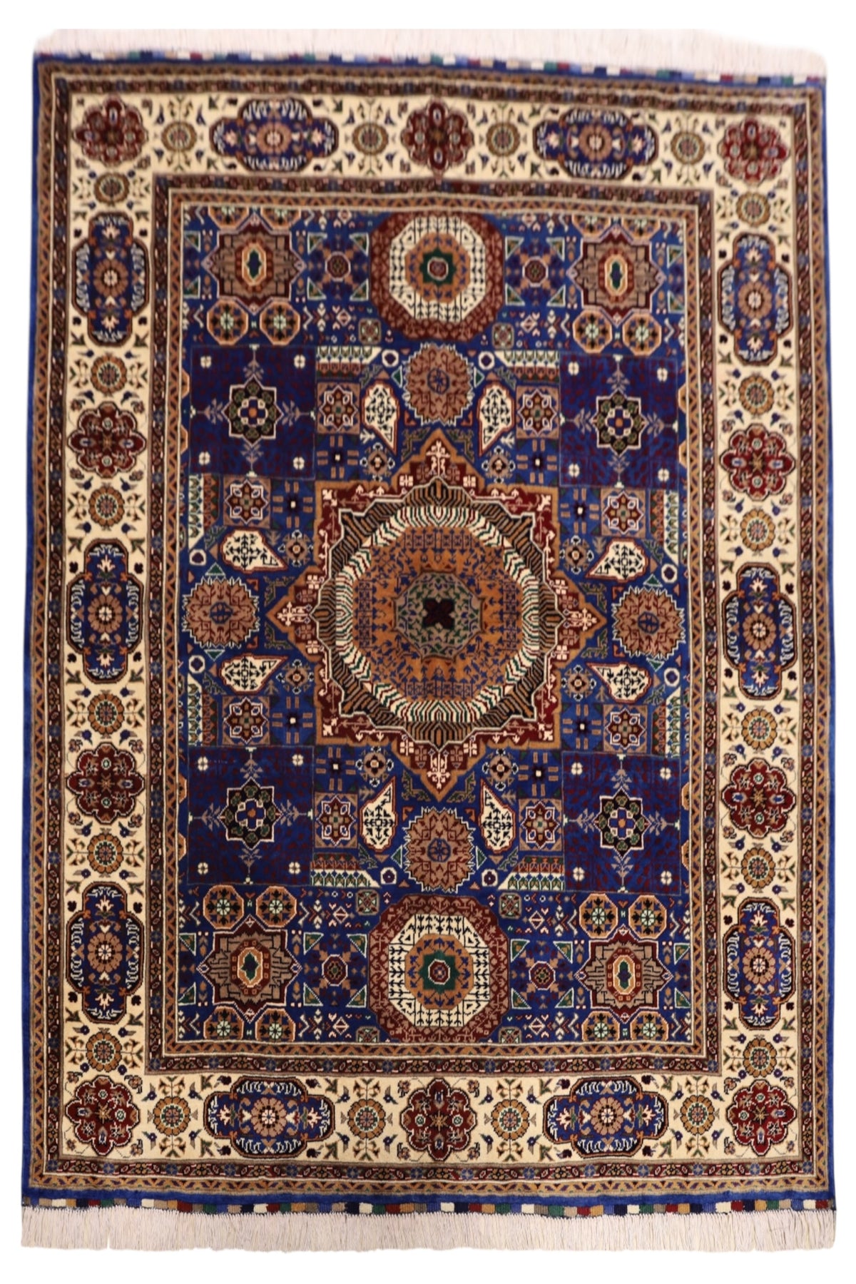 Afghani Rug 5x8 size range tribal Blue Beige laid flat