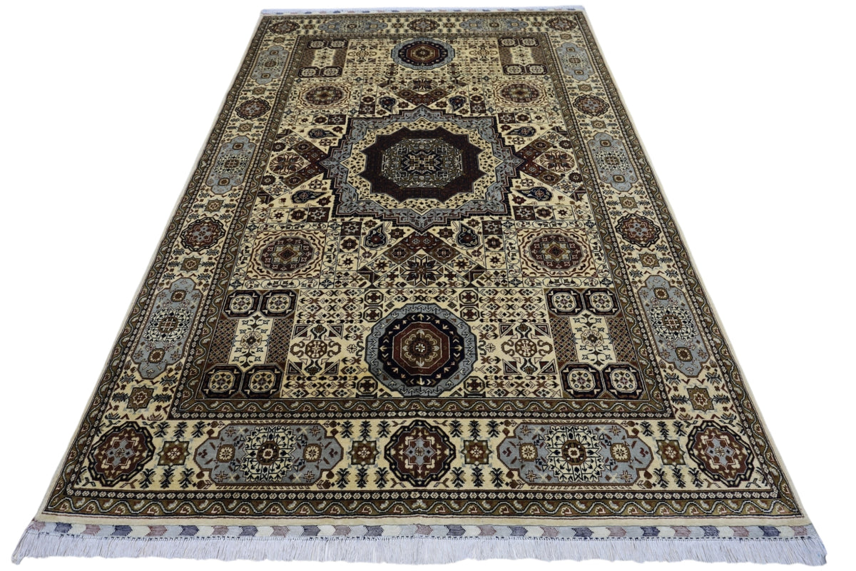 Afghan Mamluk Rug 7x10, Ivory, Beige & Brown, Hand-Knotted Wool, view 2