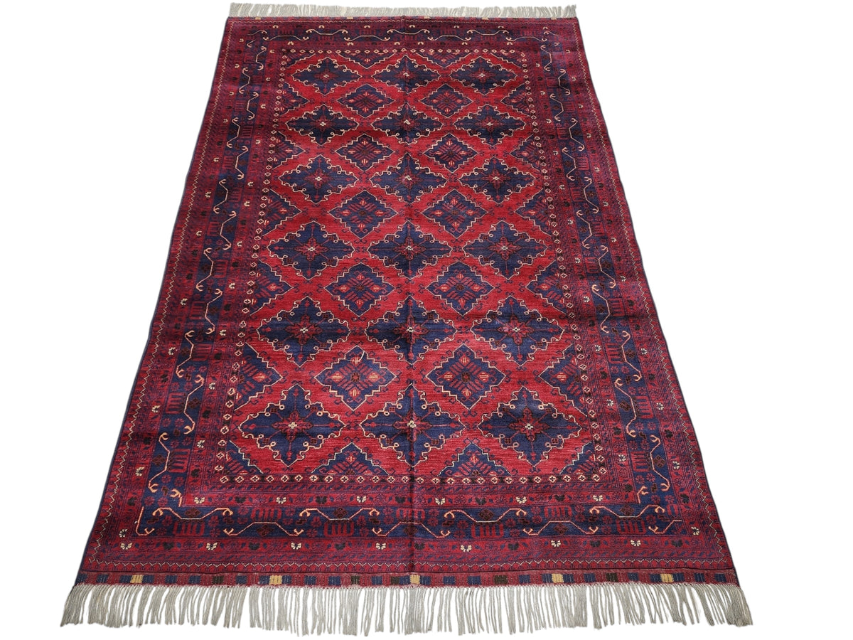 Afghan Andkhoy Rug 7x10, Red, Navy & Ivory, Hand-Knotted Wool, view 2