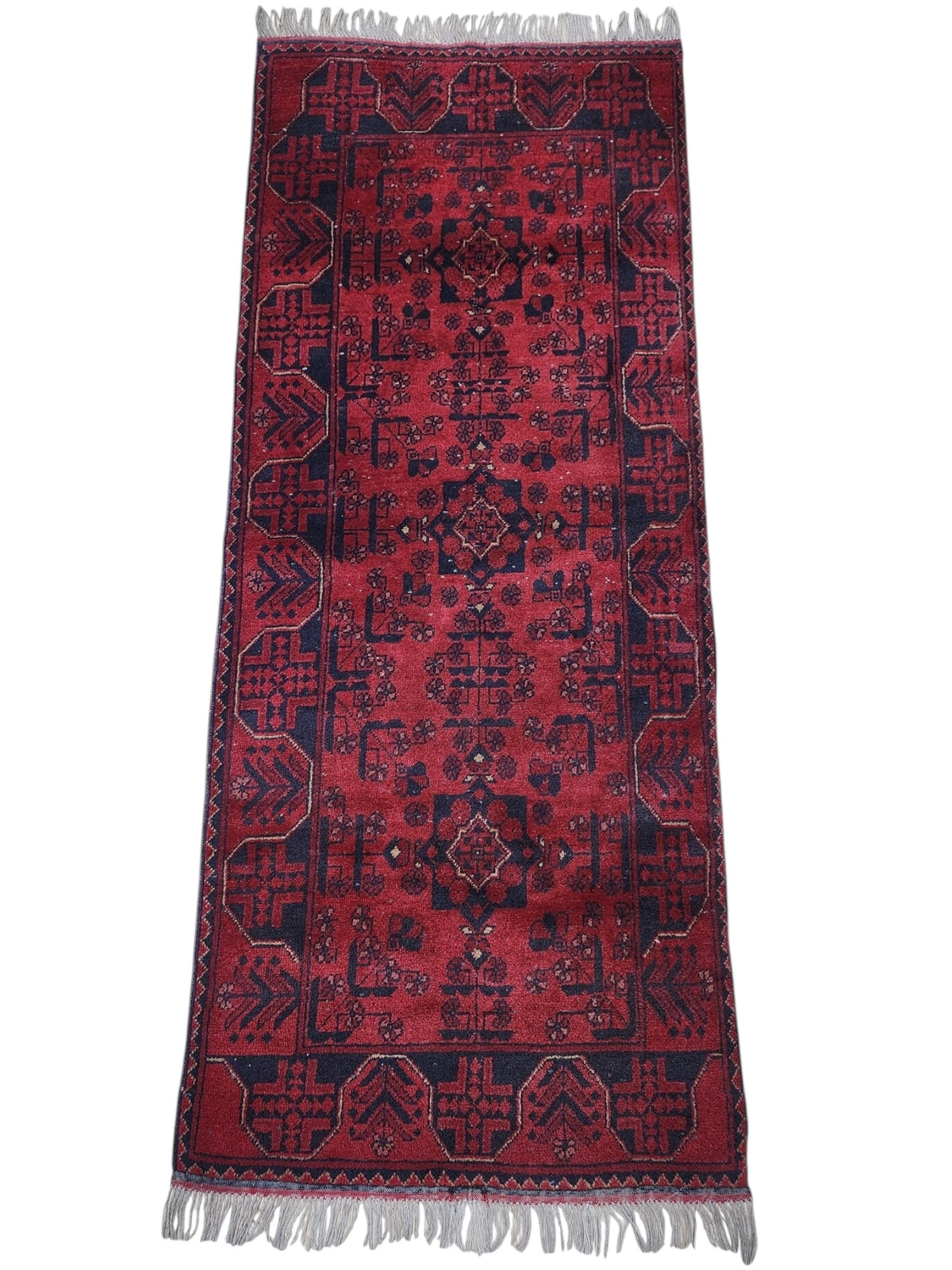 Afghan Balisht Runner 2'8" x 6'6", Hand-Knotted Wool, Red, view 2