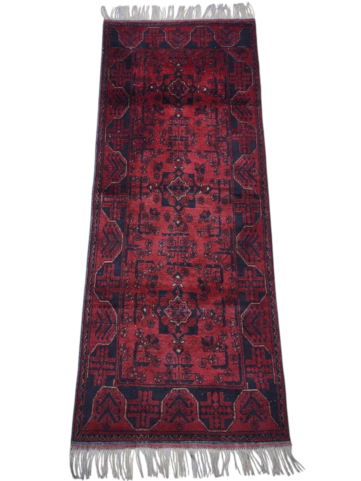 Afghan Bukhara Runner 2'8" x 6'6", Hand-Knotted Wool, Red, view 2