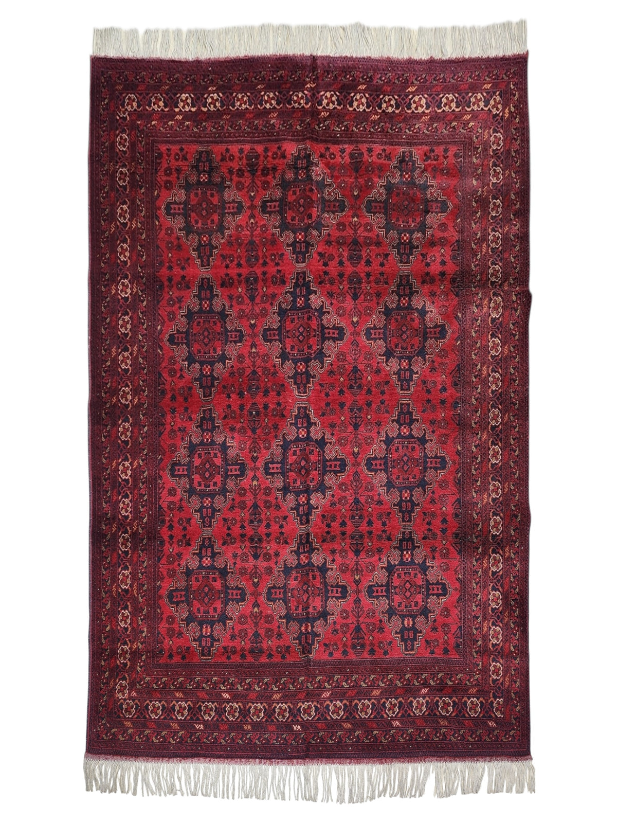 Afghan Patnos Rug 6'9" x 9'5", Hand-Knotted Wool, Red