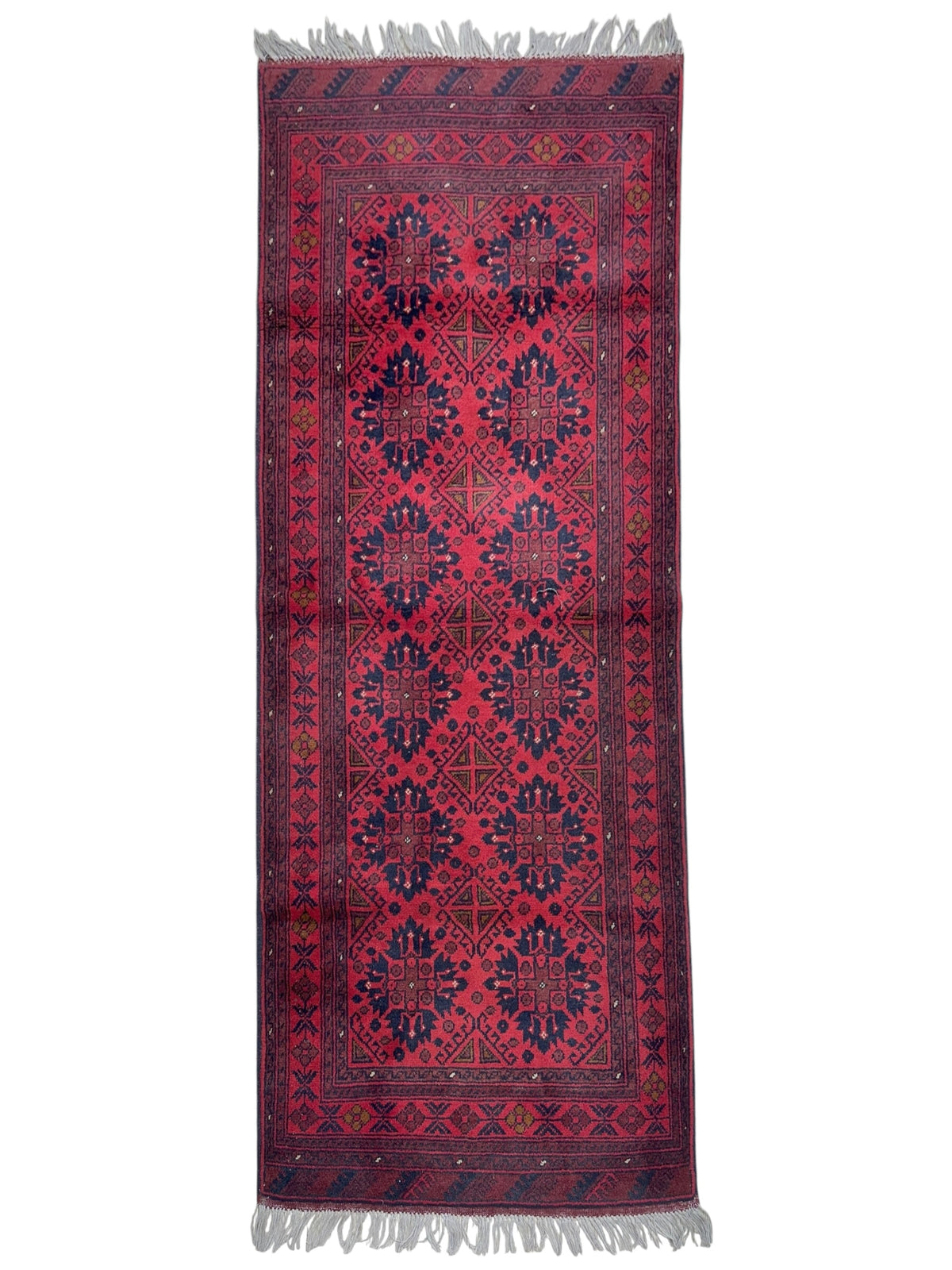 Afghan Andkhoy Runner 2'8" x 6'6", Hand-Knotted Wool, Red & Blue