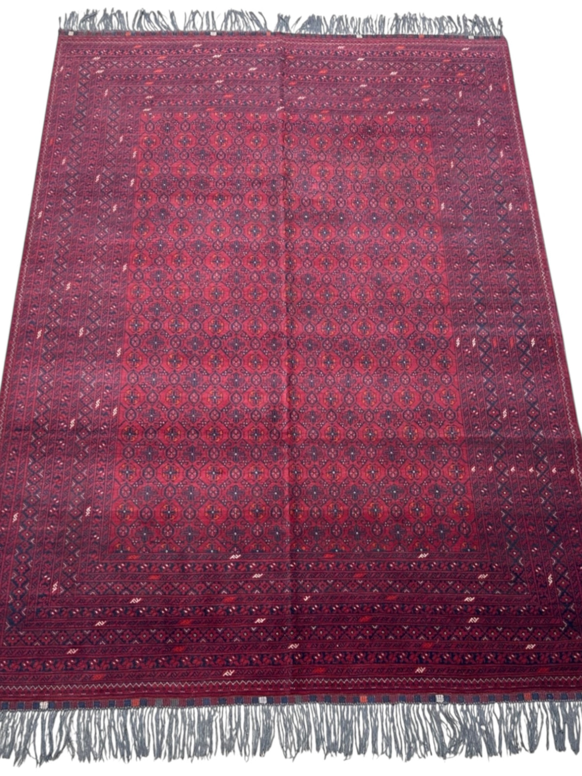 Afghan Beshir Tribal Rug 7x9, Burgundy, Red & Navy, Hand-Knotted Wool, view 2