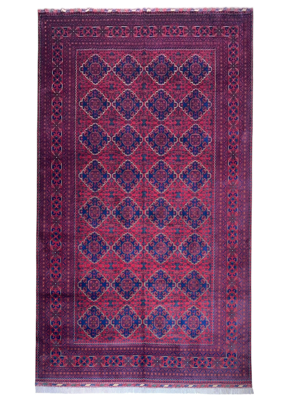 Afghan Khamyab Rug 6'7" x 9'10", Hand-Knotted Wool, Red & Blue