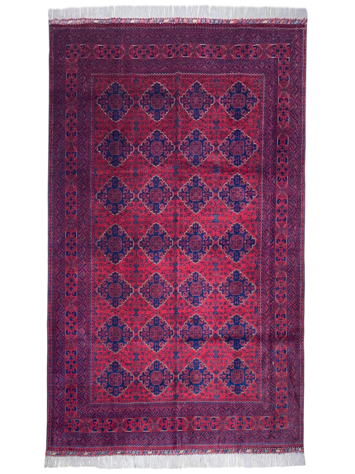 Afghan Khamyab Rug 6'8" x 9'6", Hand-Knotted Wool, Red & Blue