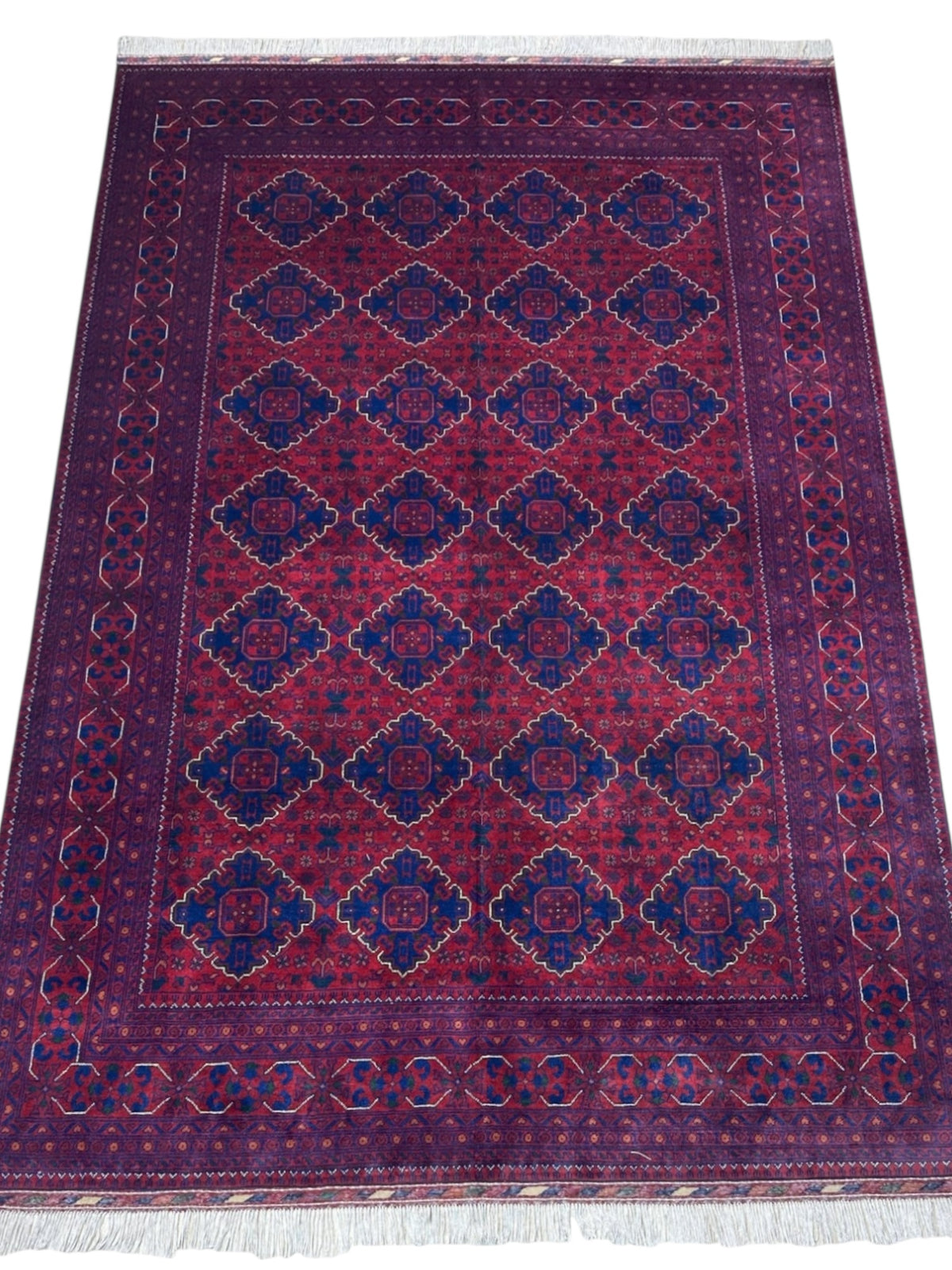 Afghan Khamyab Rug 6'7" x 9'8", Hand-Knotted Wool, Red & Green, view 2