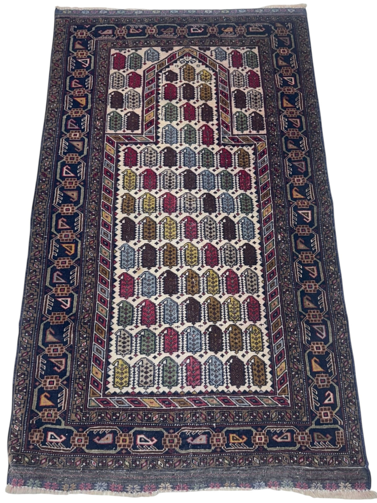 Afghan Prayer Rug 3x5, Navy, Ivory & Burgundy, Hand-Knotted Wool, view 2