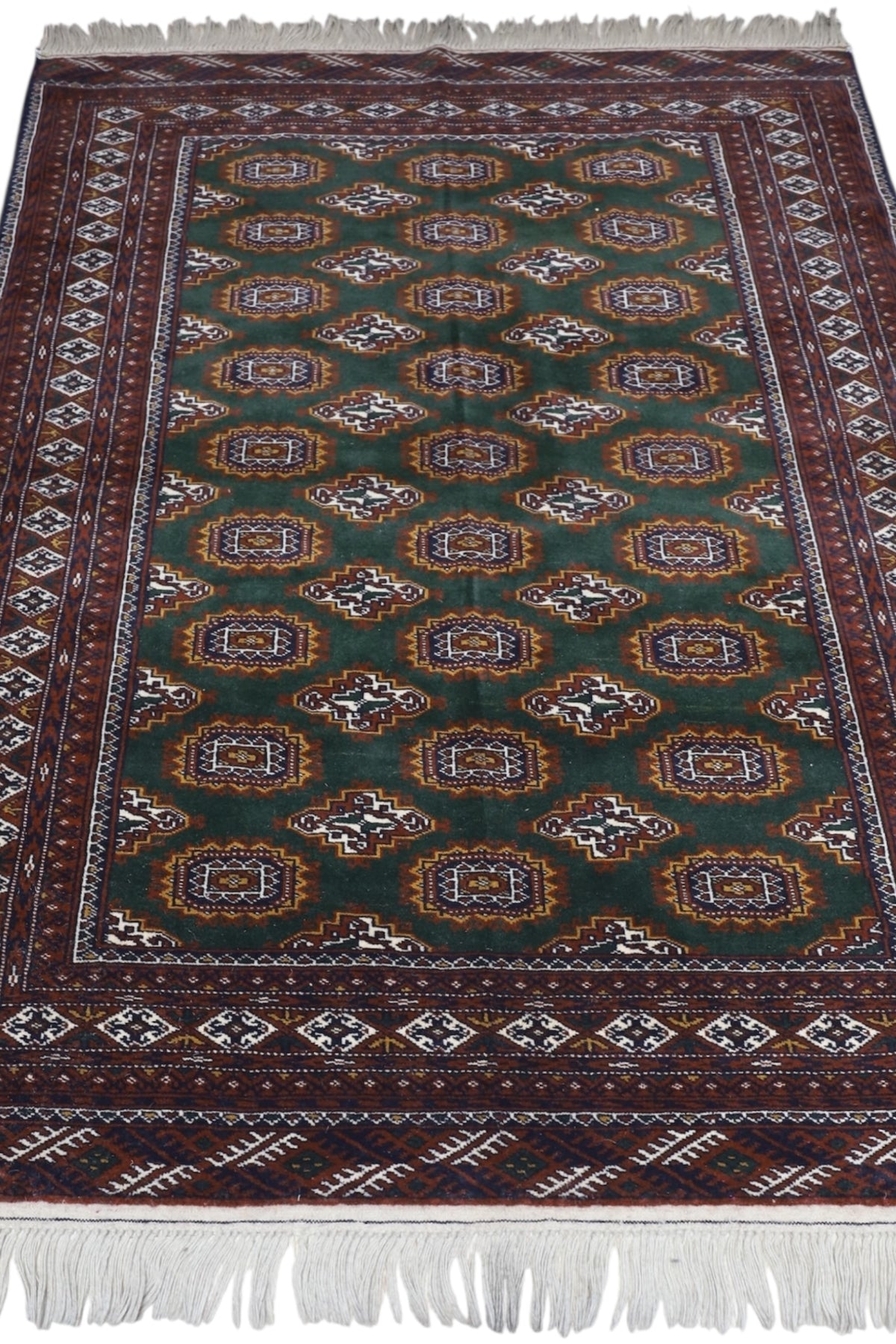 Afghan Herati Rug 4x6, Green, Burgundy & Brown, Hand-Knotted Wool, view 3