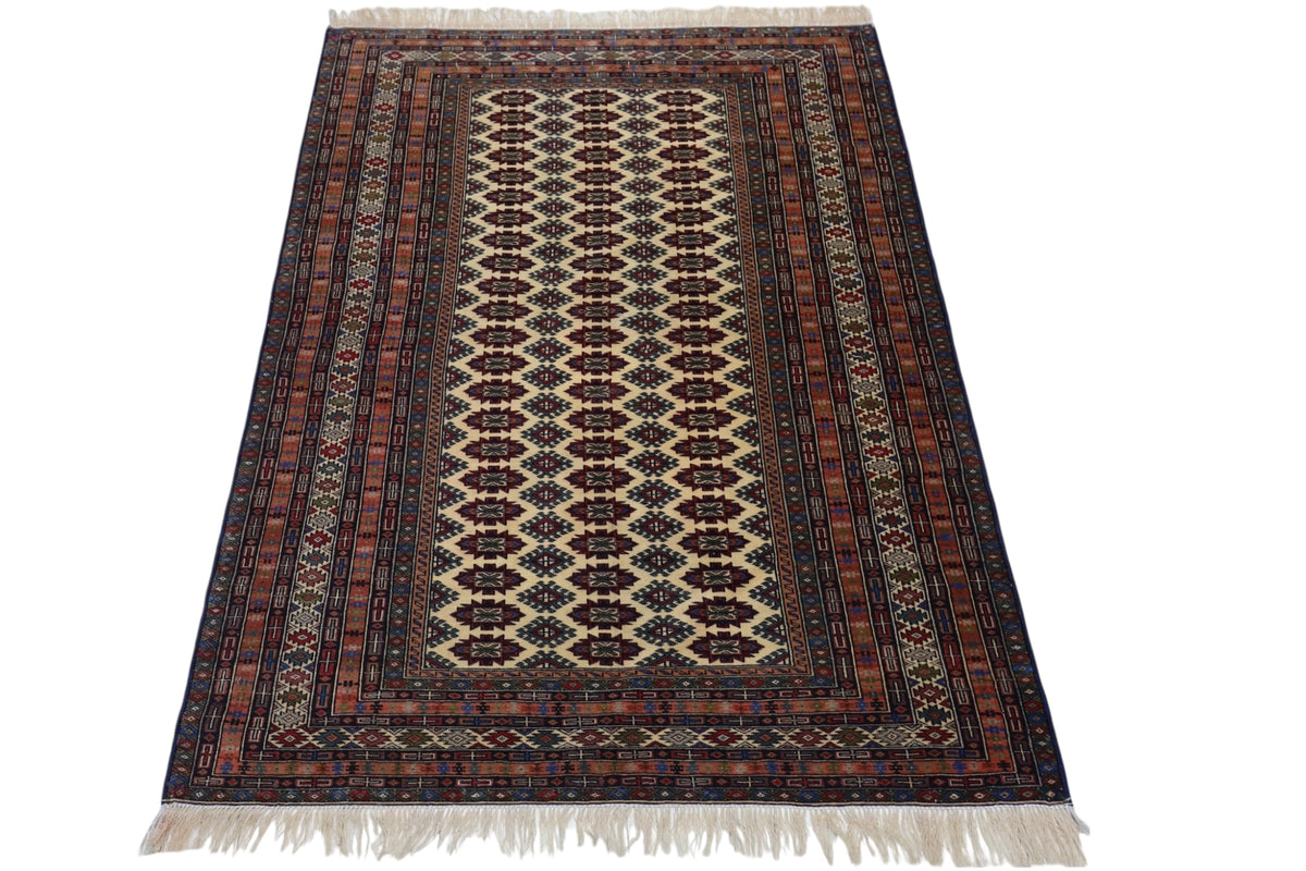 Afghan Herati Rug 4x6, Ivory, Rust & Brown, Hand-Knotted Wool, view 3