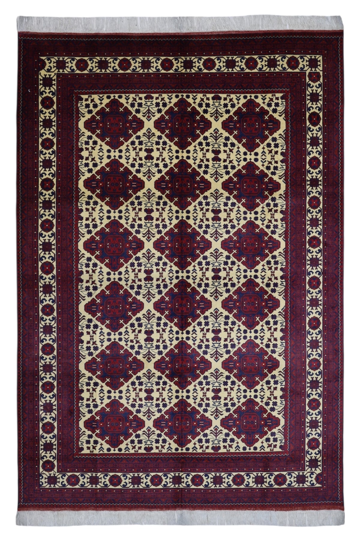 Afghani Rug 7x10 size range tribal Red Beige laid flat