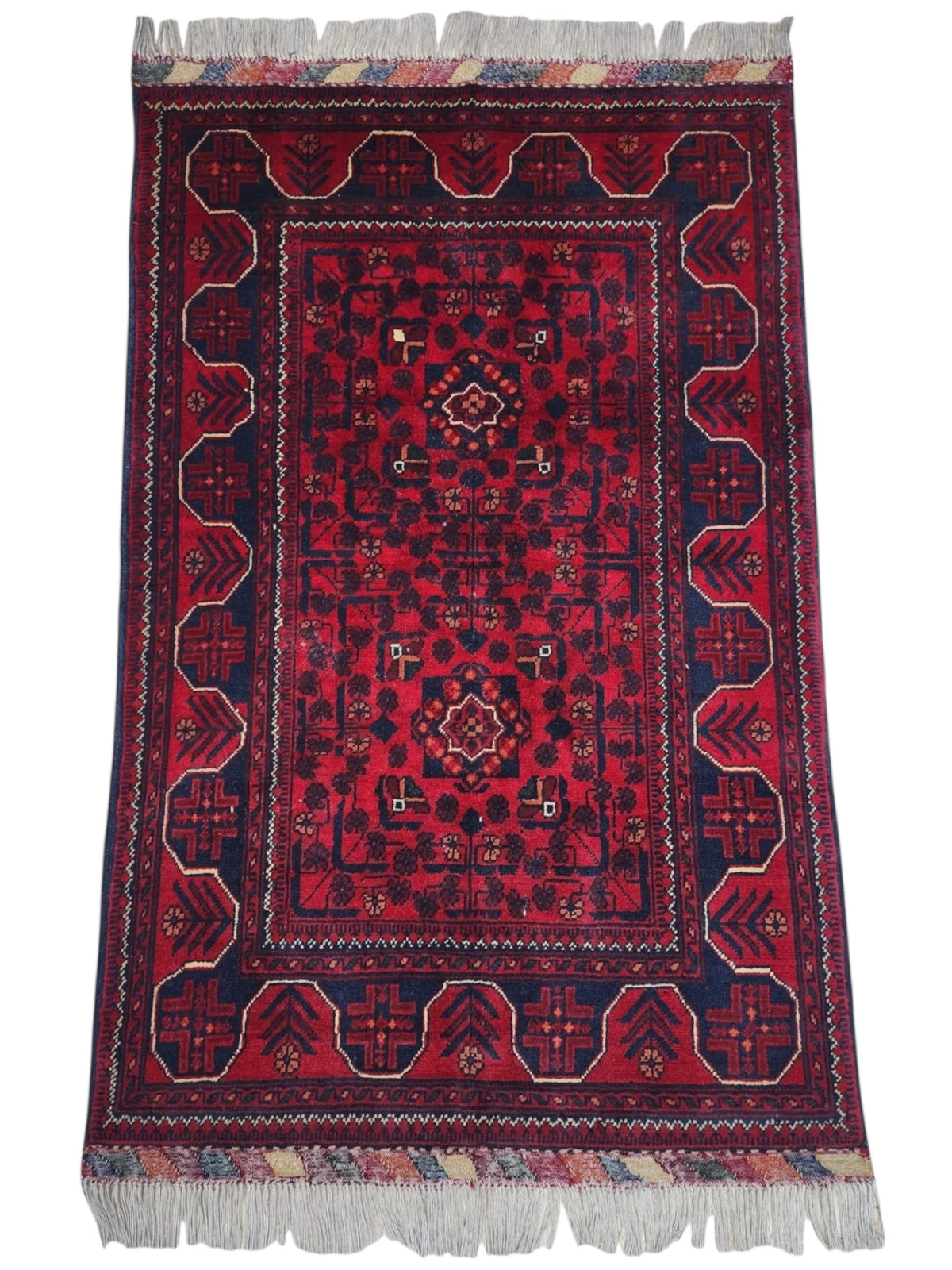 Afghan Bukhara Rug 2'8" x 4'4", Hand-Knotted Wool, Red, view 2