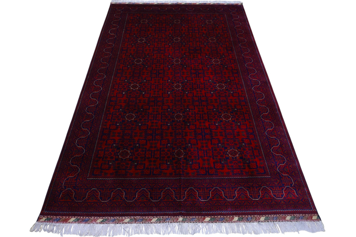 Afghan Turkmen Stars Rug 7x10, Red, Navy, Burgundy & Ivory, Hand-Knotted Wool, view 3