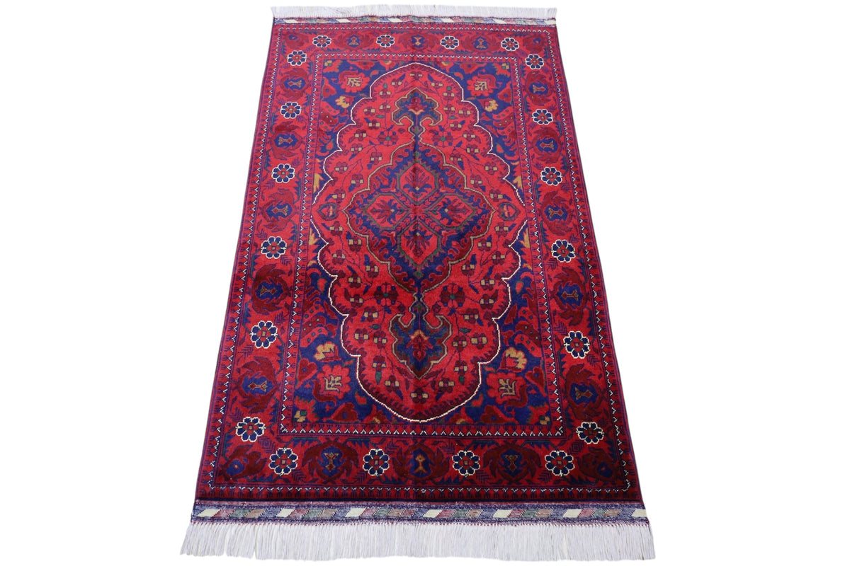 Afghani Rug 4x6 size range floral Red Blue laid flat