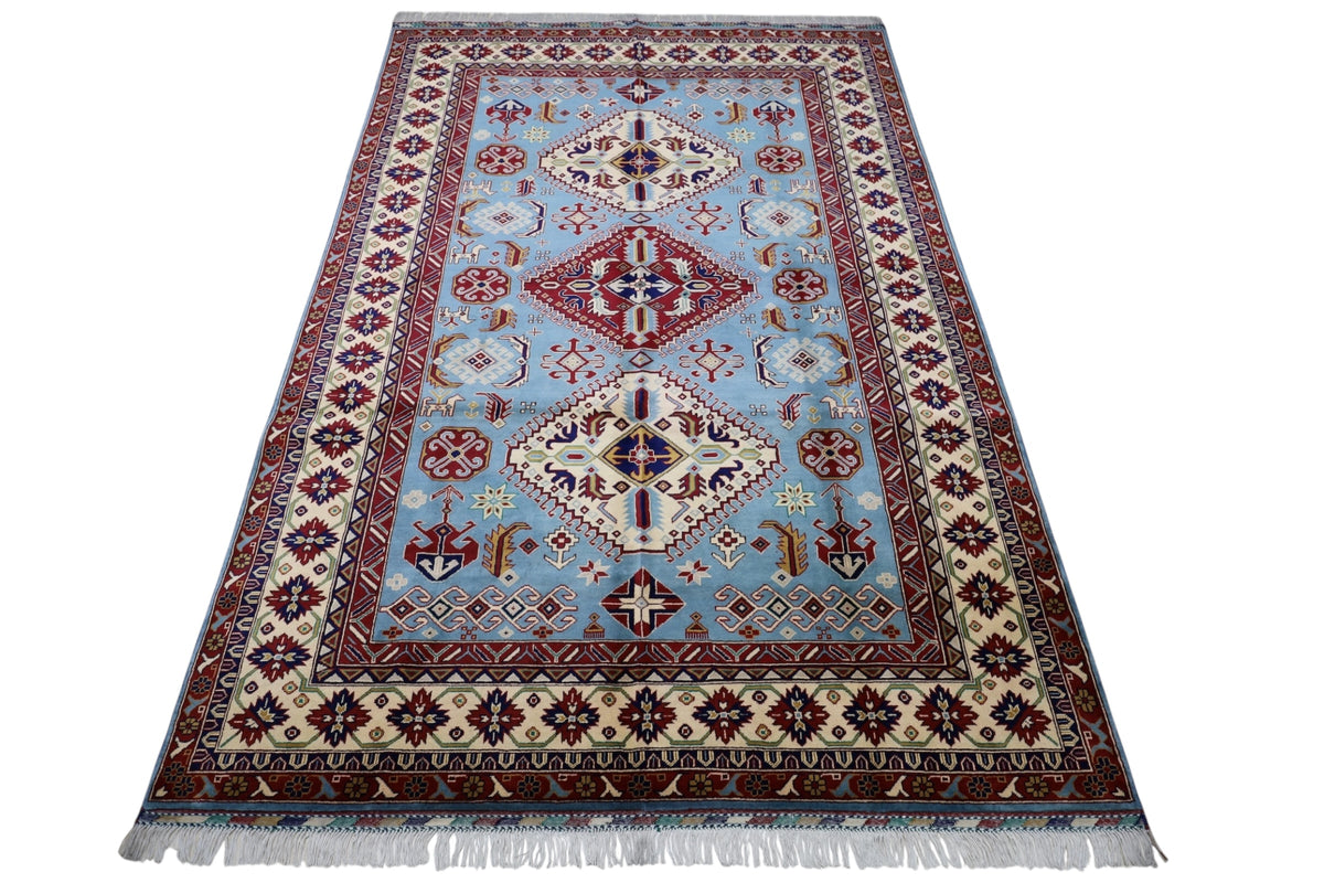 Afghani Rug 7x10 size range tribal Red Blue laid flat