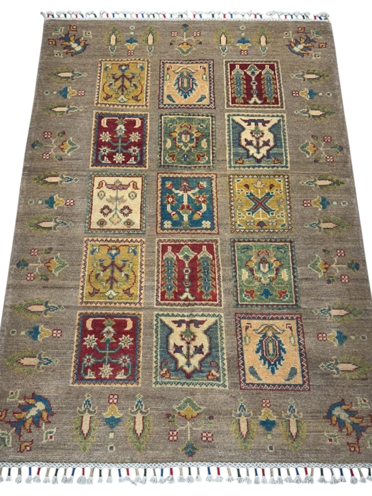 Afghan Kazak Tribal Rug 3x5, Gray, Gold & Red, Hand-Knotted Wool, view 2