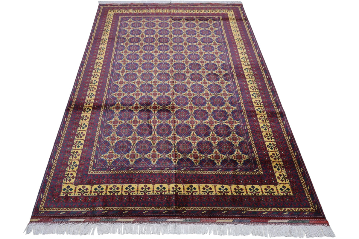 Afghani Rug 7x10 size range tribal Red Yellow laid flat