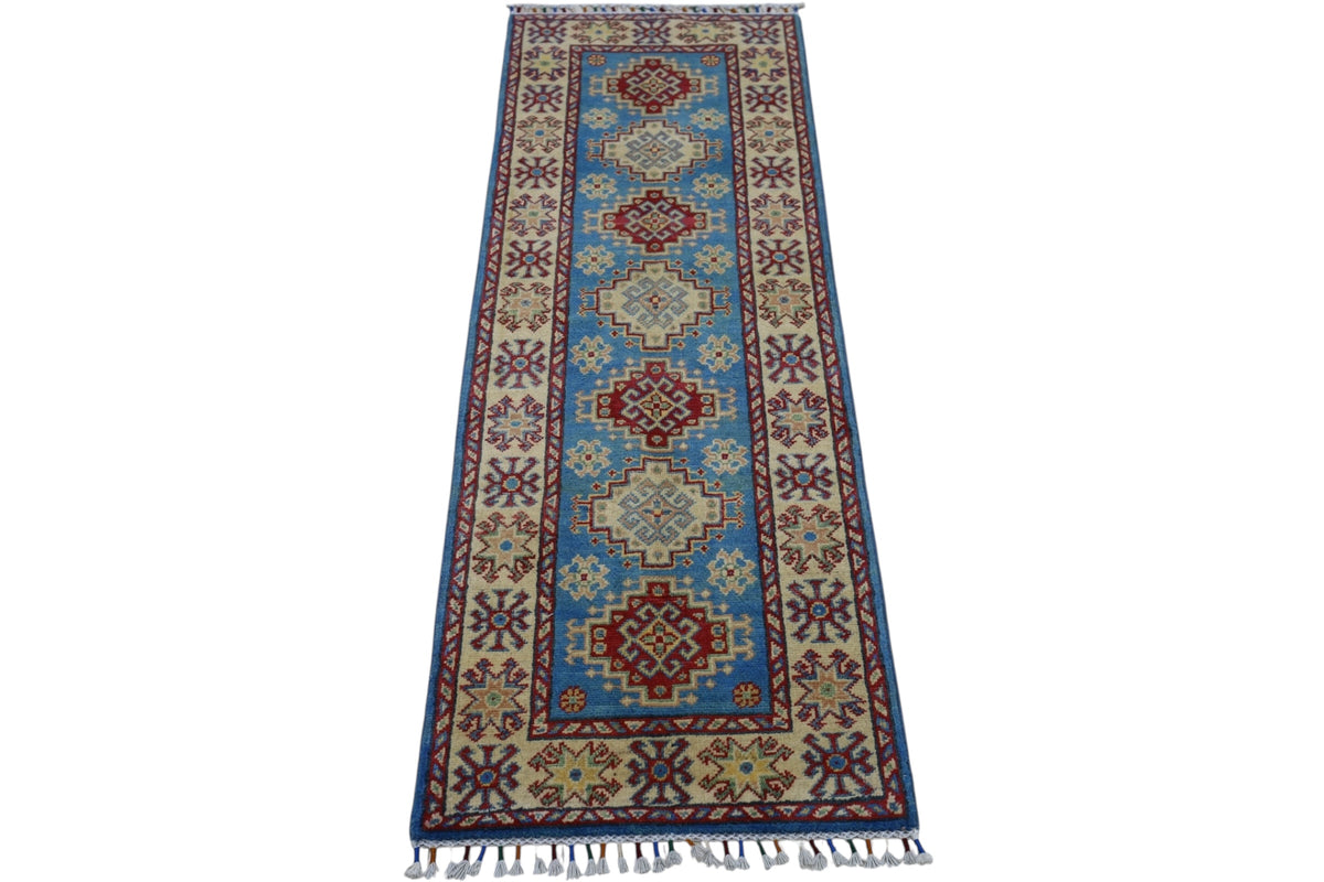 Afghan Kazak Runner 2' x 5'10", Hand-Knotted Wool, Blue, view 3
